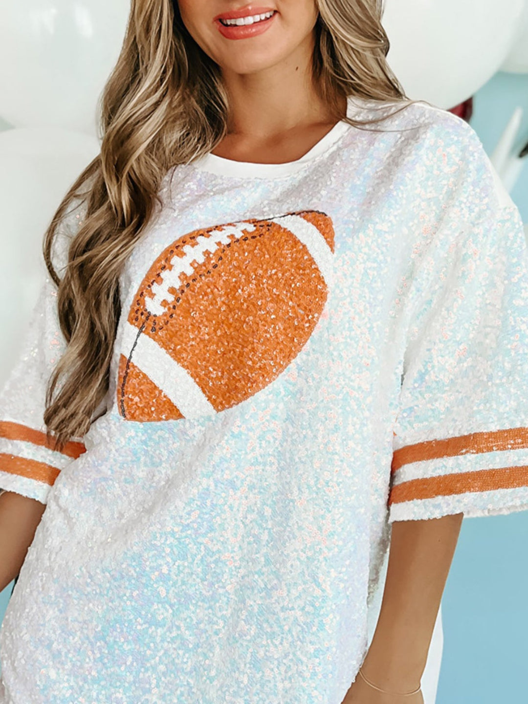 Sparkling Sequin Football Oversized Half Sleeve Tee