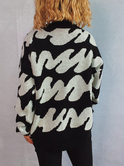 Chic Two-Tone Long Sleeve Knit Pullover for Stylish Comfort
