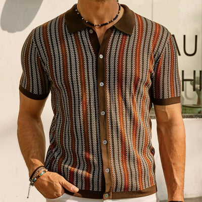Elegant Ice Cool Silk Striped Jacquard Polo Shirt for Men