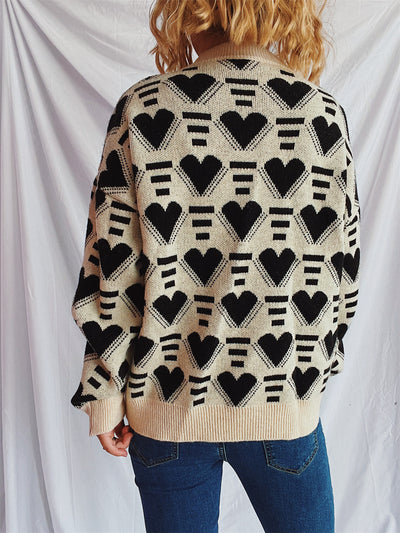 Charming Heart Contrast Oversized Sweater for Cozy Style
