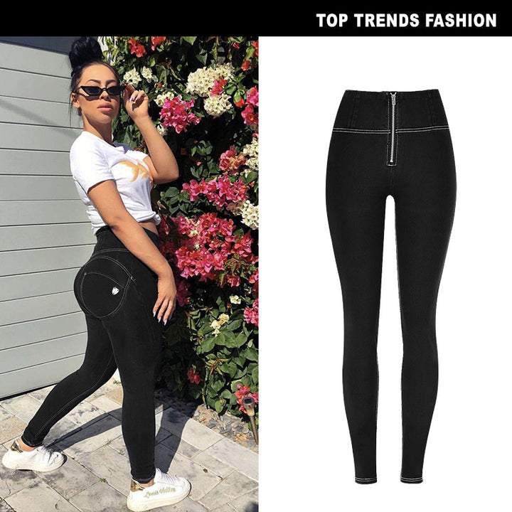 Fitness Yoga Trousers Women's High Waist Elastic Denim Version Peach Buttocks Hip Trousers Washed Black