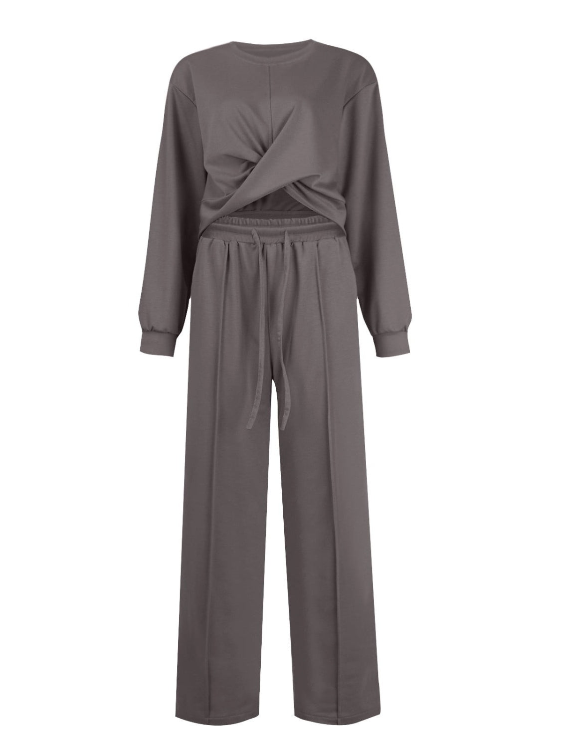 Trendy Crisscross Neck Top and Adjustable Waist Pants Set