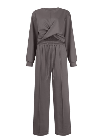 Trendy Crisscross Neck Top and Adjustable Waist Pants Set