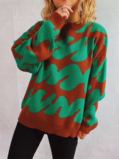 Chic Two-Tone Long Sleeve Knit Pullover for Stylish Comfort