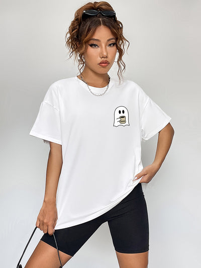 Ghostly Charm Round Neck Short Sleeve T-Shirt for Women