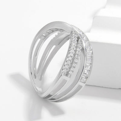 X Shape Inlaid Zircon 925 Sterling Silver Ring for Elegance