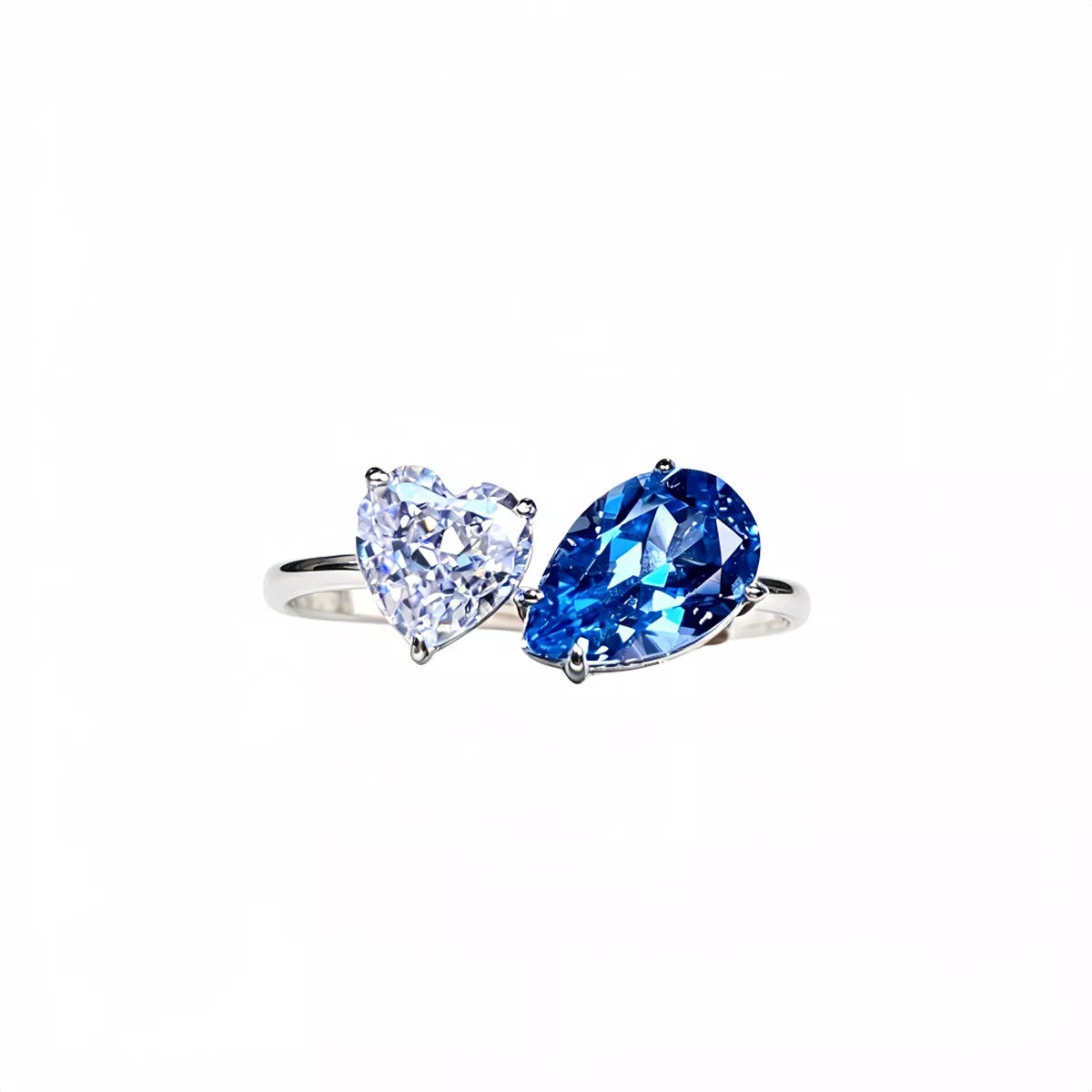 Heart and Teardrop Shaped Dual-Stone Open Ring