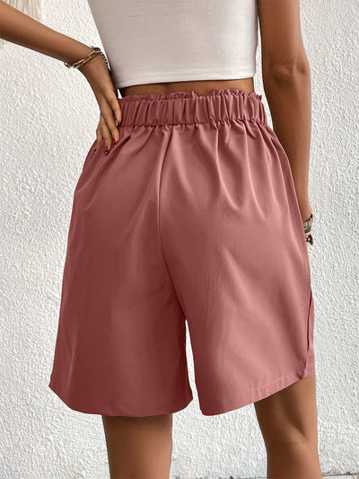Elegant Ruched Elastic Waist Shorts with Pockets for Women