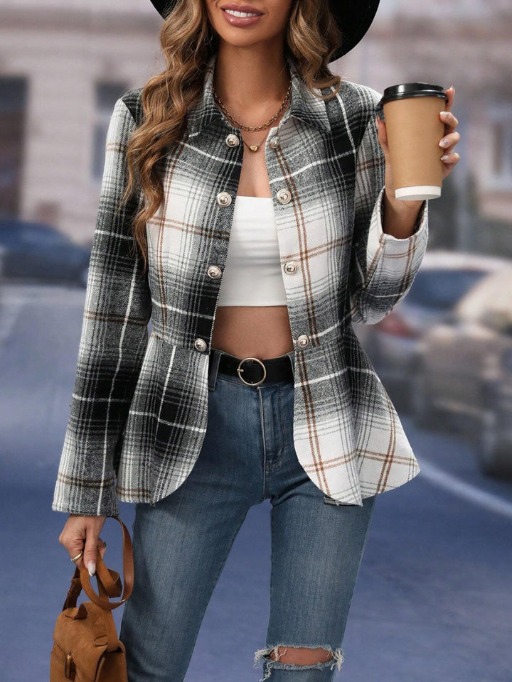 Plaid Button-Up Long Sleeve Jacket for Versatile Style