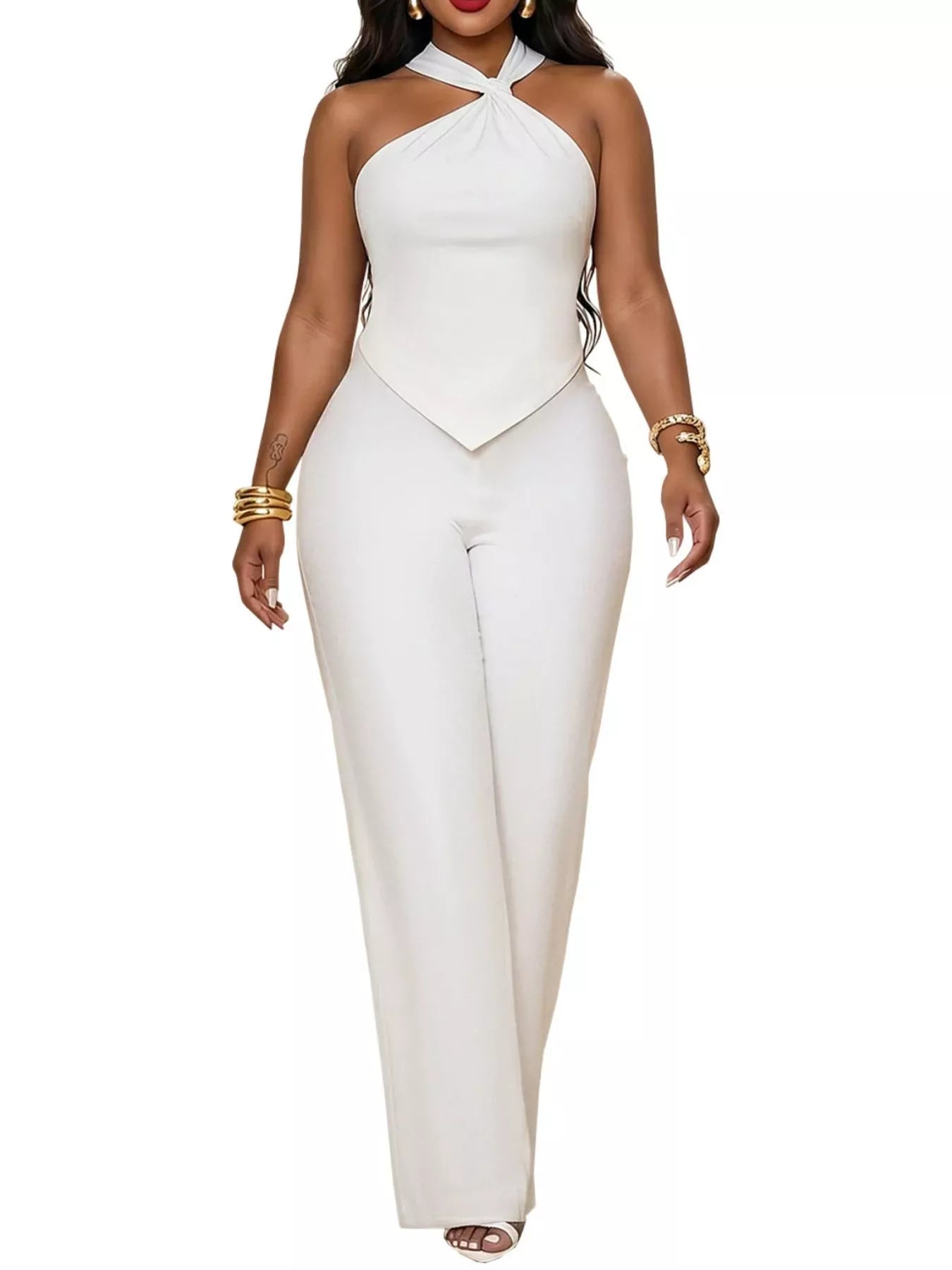 Backless Twist Top and Wide-Leg Pants Set
