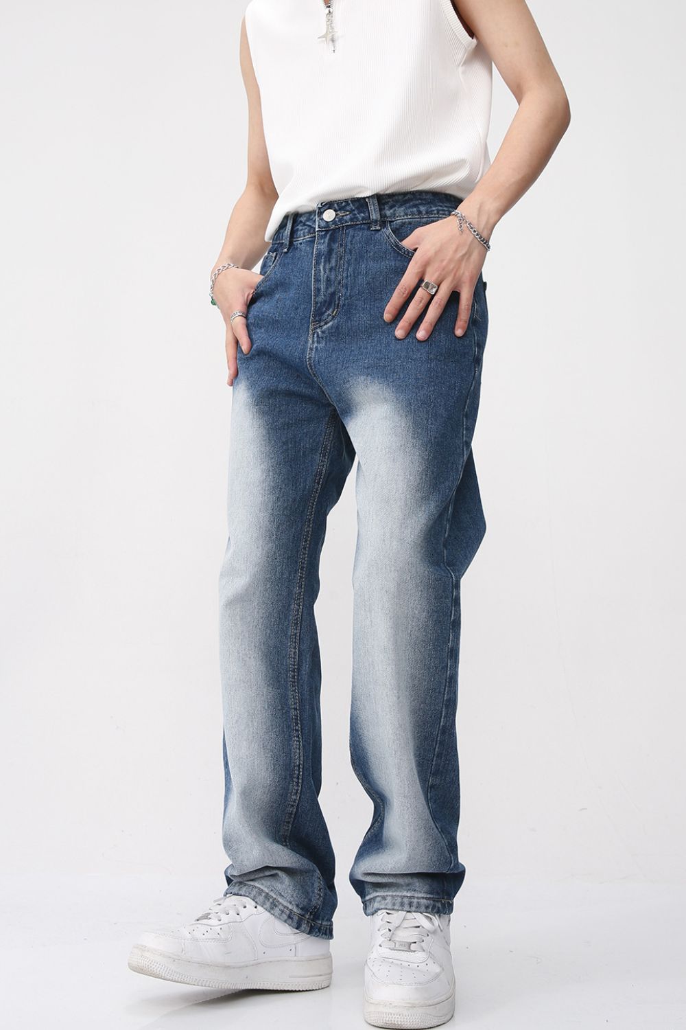 Men's Washed Straight Leg Jeans for Casual Everyday Wear
