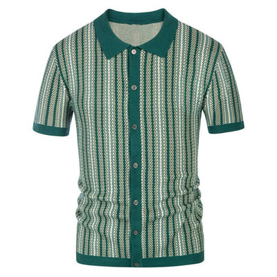Elegant Ice Cool Silk Striped Jacquard Polo Shirt for Men