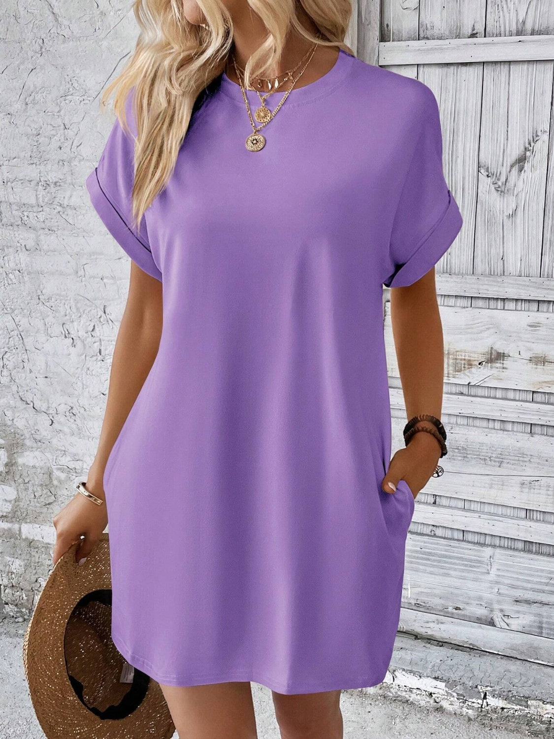 Effortless Elegance Short Sleeve Round Neck Mini Dress for All Occasions