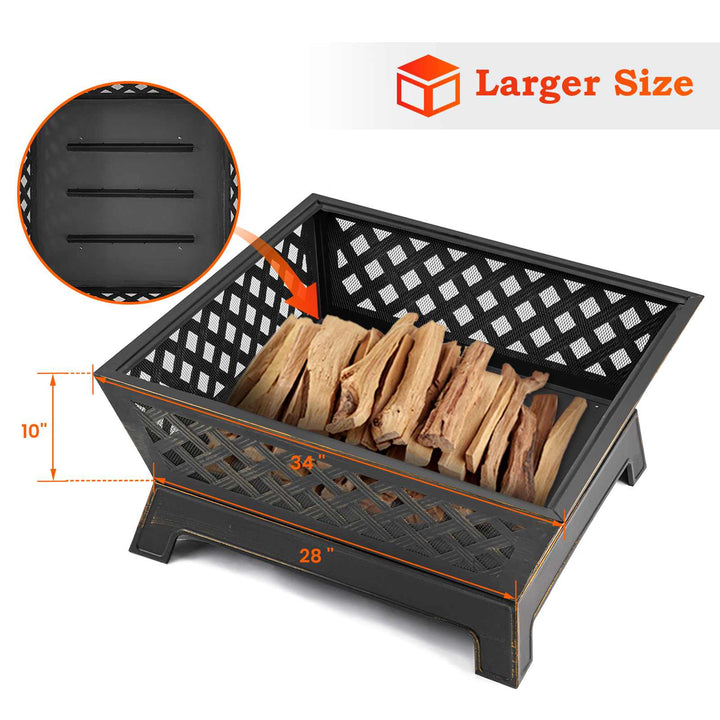 34in Fire Pits for Outside Extra Large Wood Burning Fire Pit Rectangular Outdoor Steel Firepits for Camping Backyar Picnic BBQ