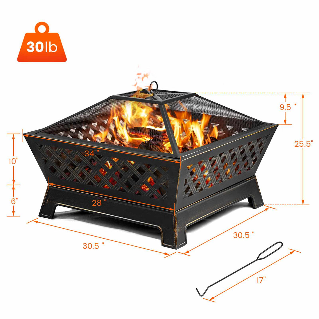 34in Fire Pits for Outside Extra Large Wood Burning Fire Pit Rectangular Outdoor Steel Firepits for Camping Backyar Picnic BBQ