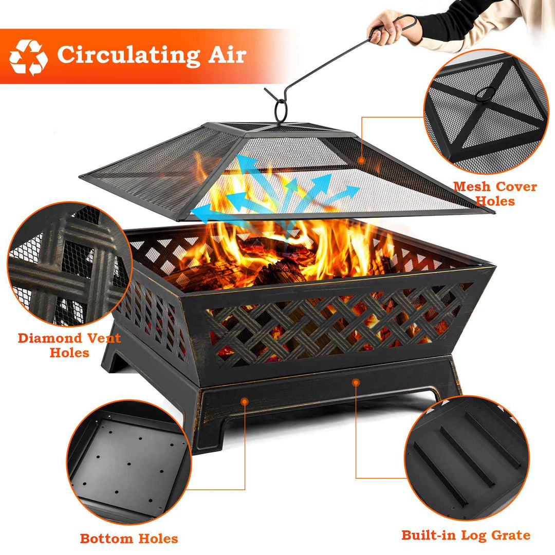 34in Fire Pits for Outside Extra Large Wood Burning Fire Pit Rectangular Outdoor Steel Firepits for Camping Backyar Picnic BBQ