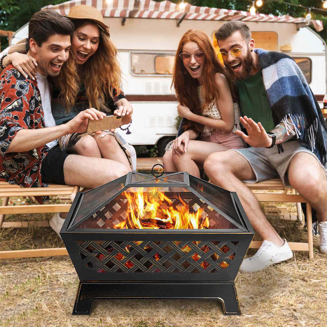 34in Fire Pits for Outside Extra Large Wood Burning Fire Pit Rectangular Outdoor Steel Firepits for Camping Backyar Picnic BBQ