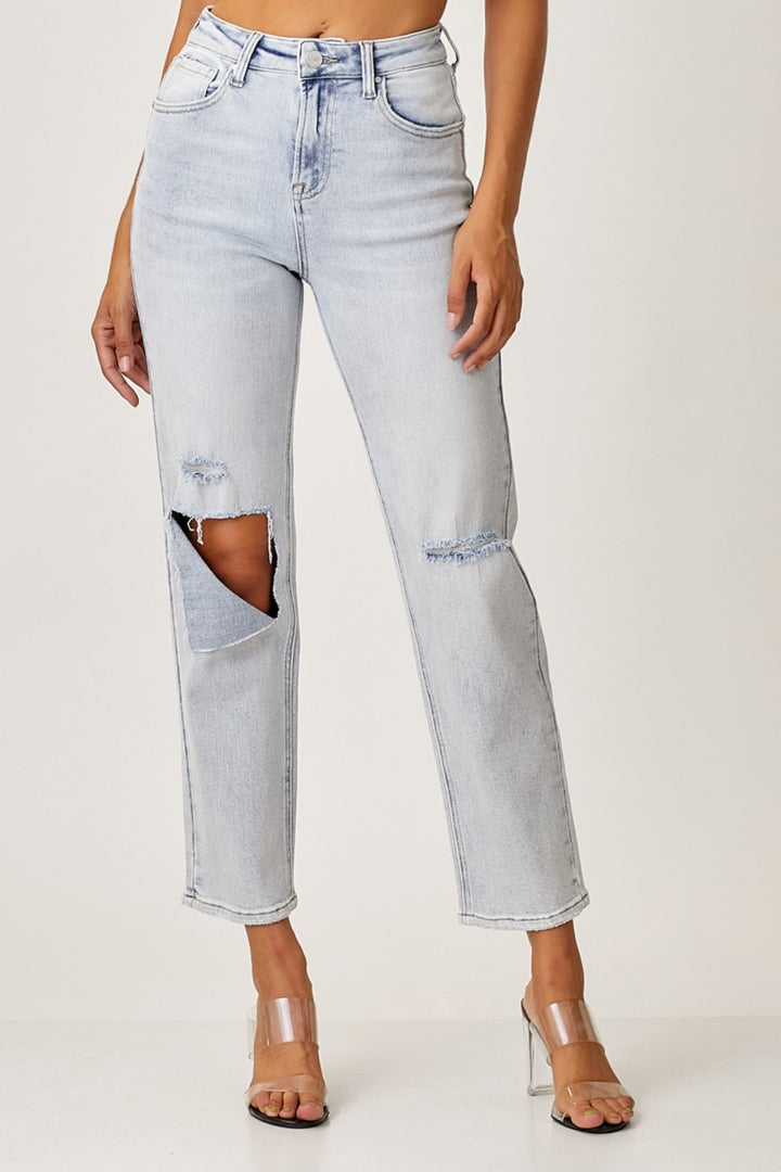 Trendy Distressed High Rise Relaxed Fit Jeans by RISEN