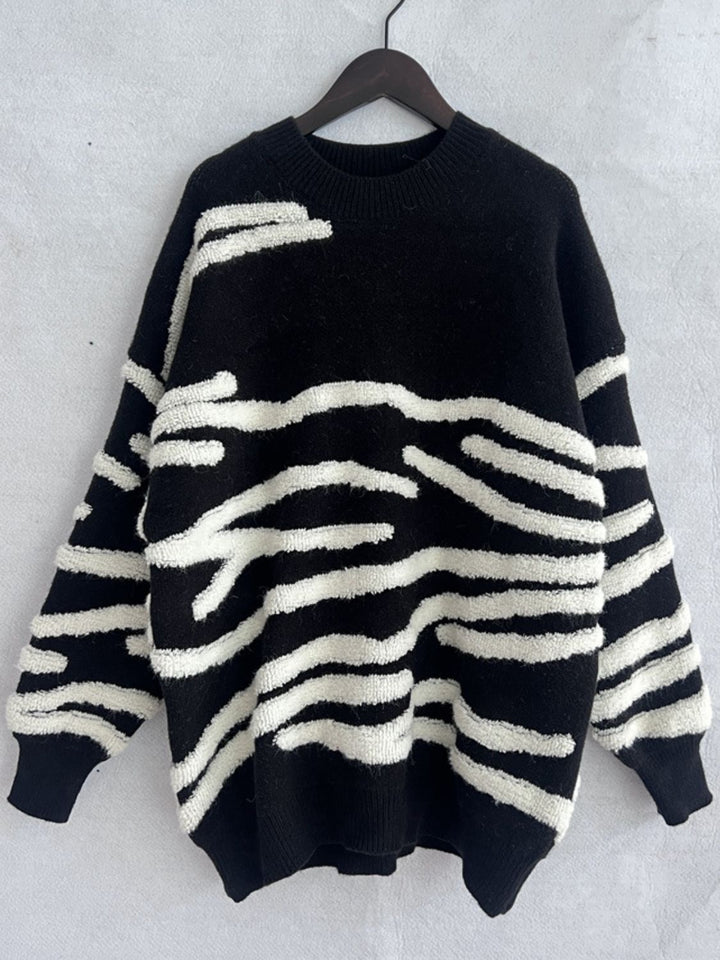 Chic Contrast Long Sleeve Knit Sweater