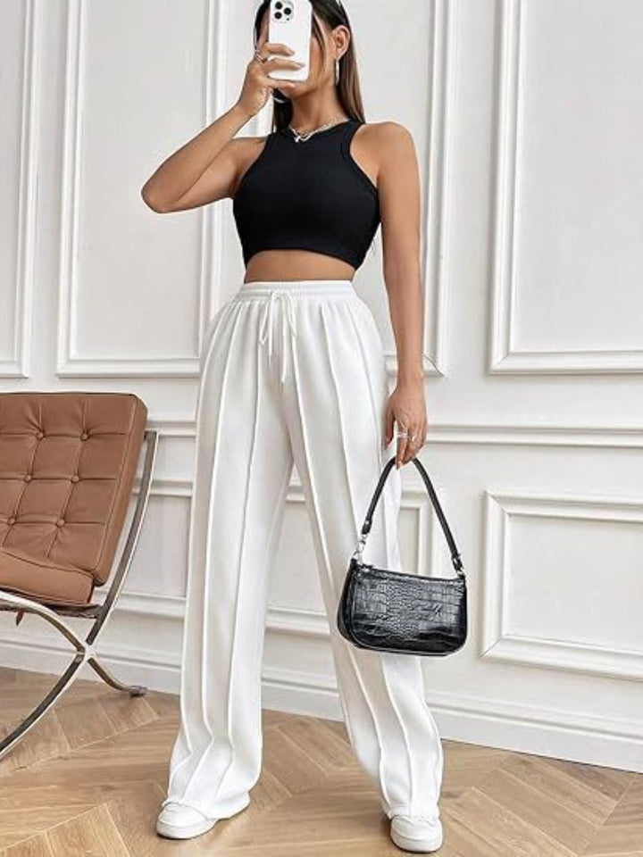 Casual Chic Wide Leg Drawstring Trousers with Pockets