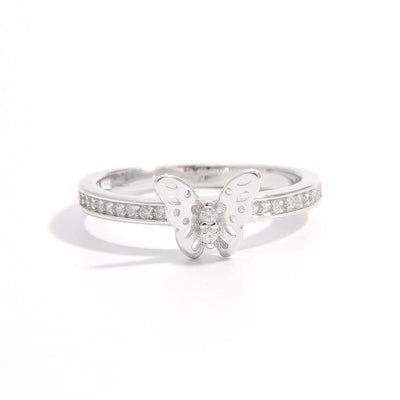 925 Sterling Silver Inlaid Zircon Butterfly Ring for Women