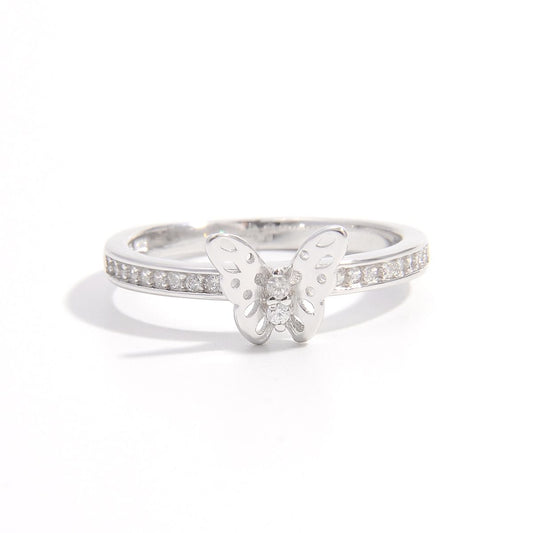 925 Sterling Silver Inlaid Zircon Butterfly Ring for Women