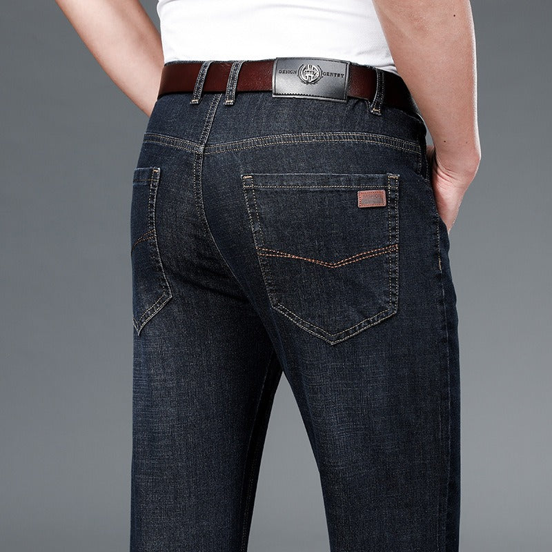 Men's Relaxed Fit Mid-Rise Straight-Leg Cotton Jeans for Comfort