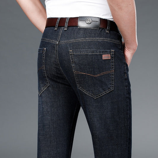 Men's Relaxed Fit Mid-Rise Straight-Leg Cotton Jeans for Comfort