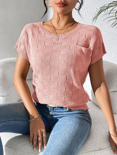Round Neck Short Sleeve Knit Top for Effortless Style