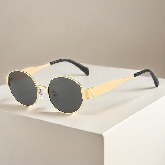 Oval sunglasses for women's metal street photography, sunglasses for vintage photography, sunglasses