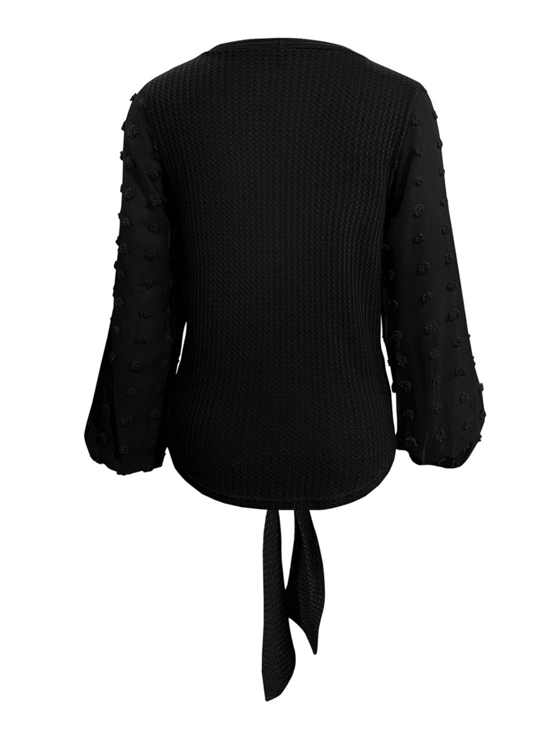 Chic Tied Swiss Dot V-Neck Blouse with Long Sleeves Style
