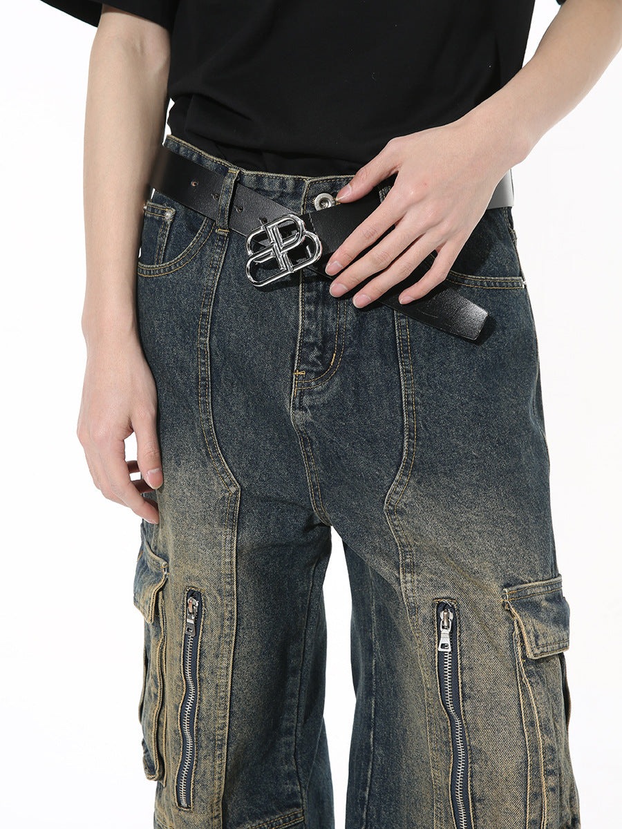 Mid Rise Jeans with Cargo Pockets for Stylish Comfort
