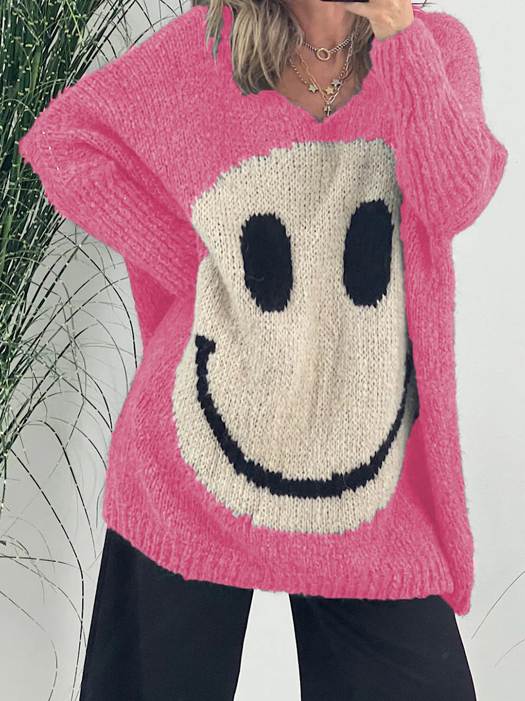 Joyful V-Neck Long Sleeve Knit Sweater