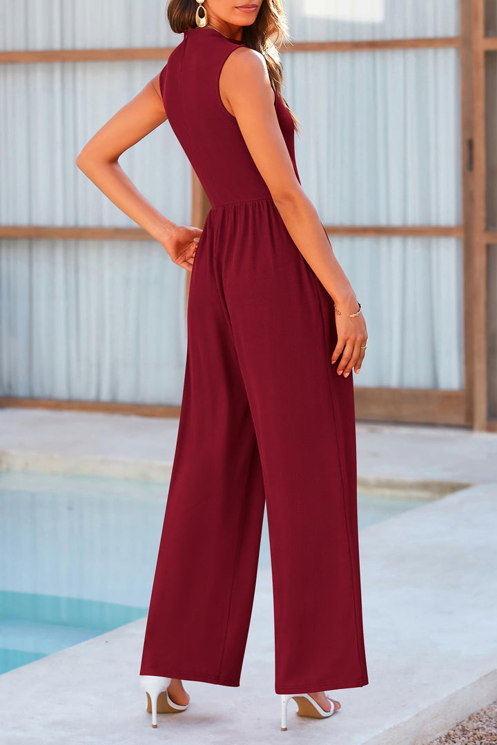 Elegant Mock Neck Sleeveless Jumpsuit with Wide Legs for Effortless Chic