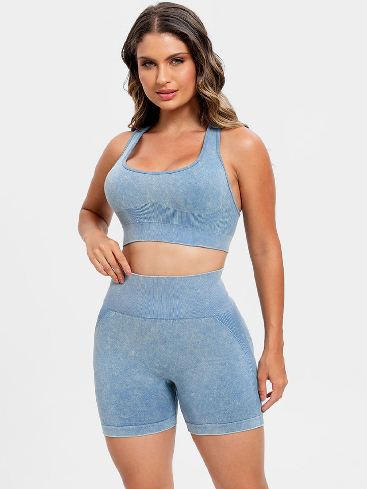 Scoop Neck Fitness Ensemble with Supportive Top and Stylish Shorts