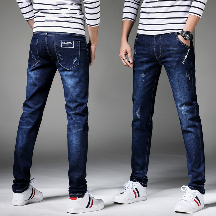 Men's Trendy Distressed Slim Fit Jeans - Perfect for Spring and Autumn Seasons