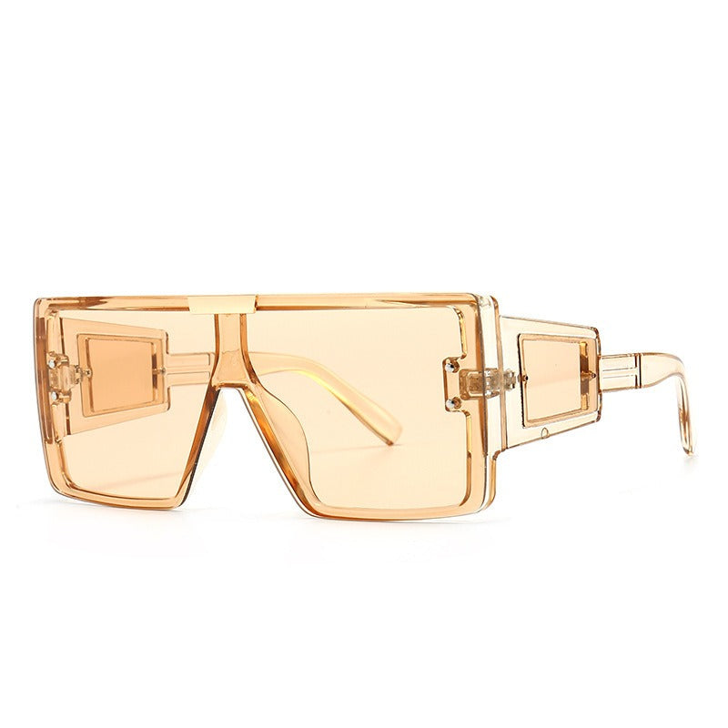 Oversized Mirrored Sunglasses with Extended Temples and Stylish Patches