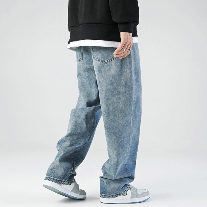 Men's Casual Loose-Fit Straight Leg Jeans in Washed Colors