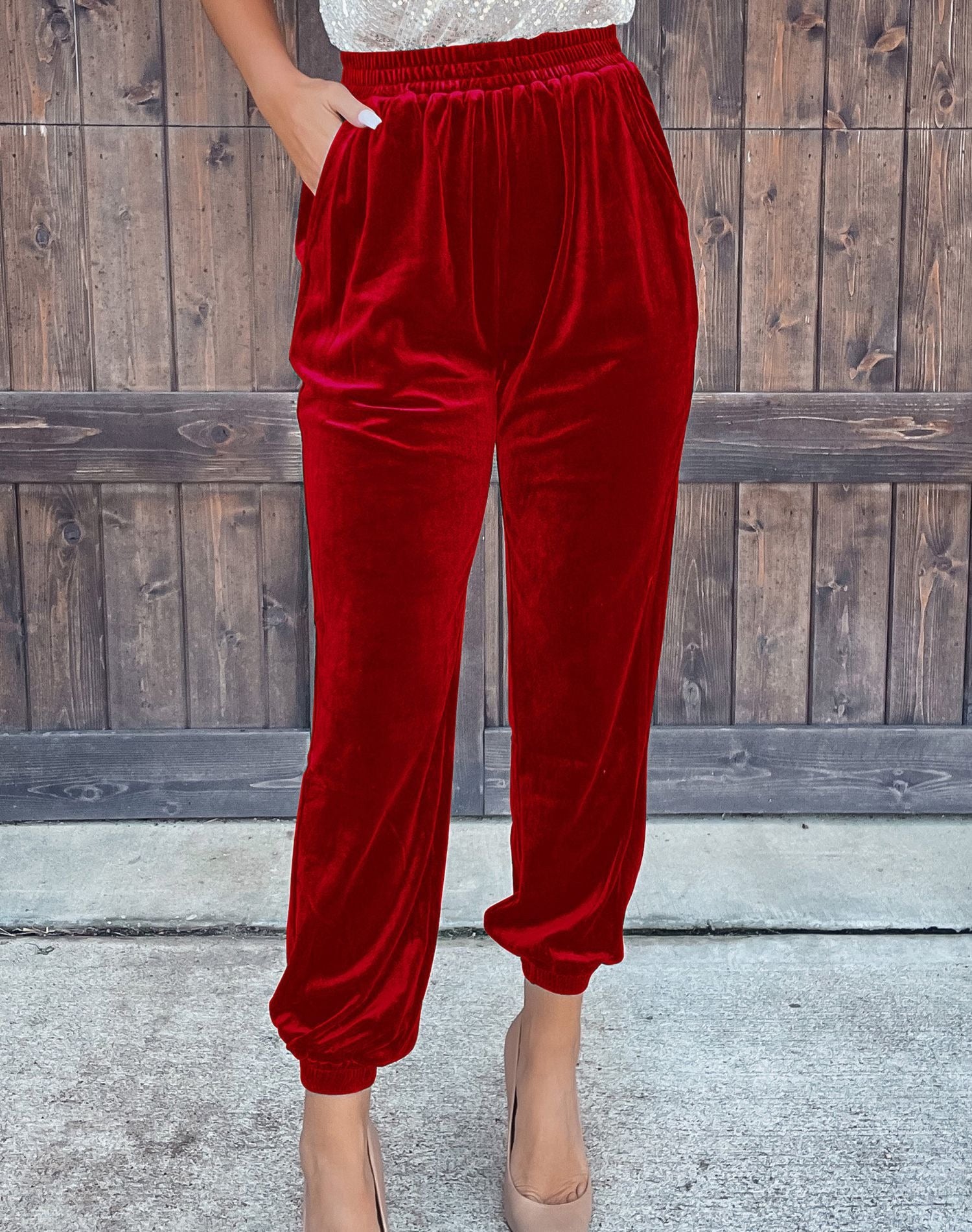 Chic Korean Velvet Women's Straight Leg Lounge Trousers