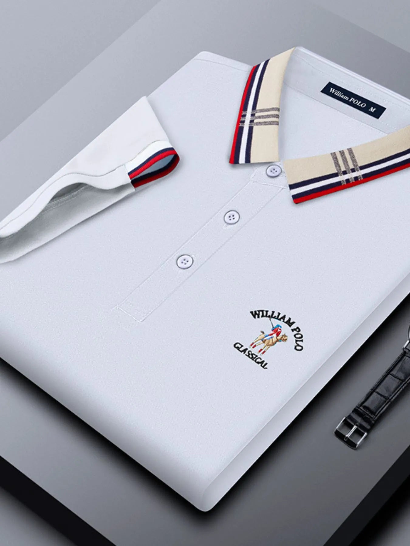Men's Plus Size Striped Collared Short Sleeve Embroidered Polo