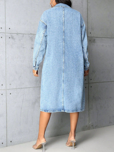Collared Pocketed Denim Button-Up Shirt for Effortless Style