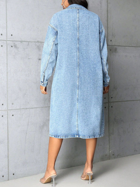 Collared Pocketed Denim Button-Up Shirt for Effortless Style