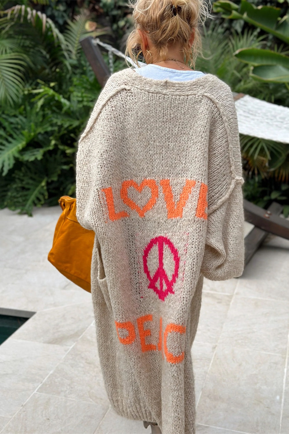 Letter Dropped Shoulder Long Sleeve Cardigan for Women