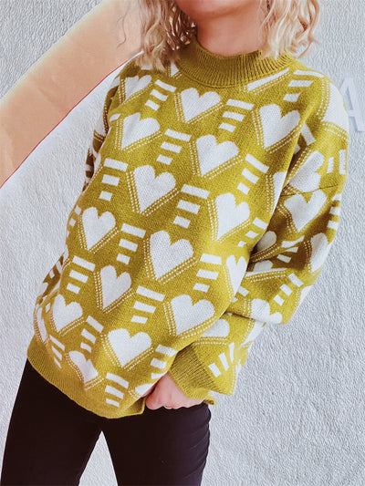 Charming Heart Contrast Oversized Sweater for Cozy Style