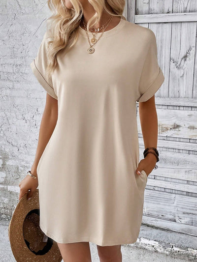 Effortless Elegance Short Sleeve Round Neck Mini Dress for All Occasions