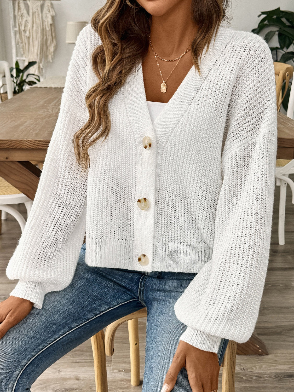 V-Neck Long Sleeve Button-Up Cardigan for Stylish Layering