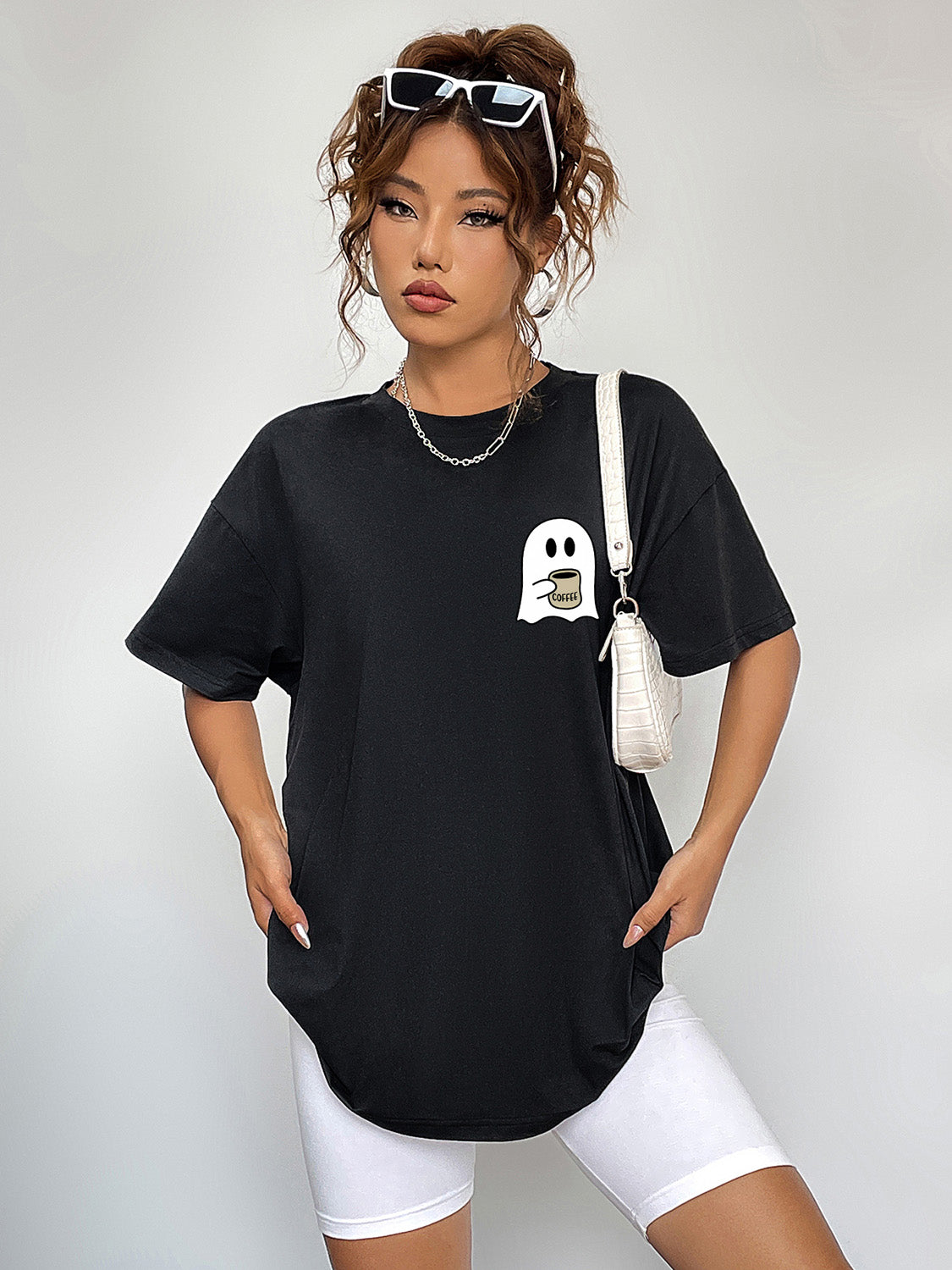 Ghostly Charm Round Neck Short Sleeve T-Shirt for Women