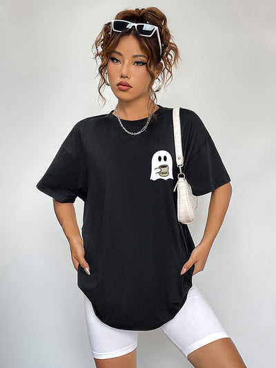 Ghostly Charm Round Neck Short Sleeve T-Shirt for Women