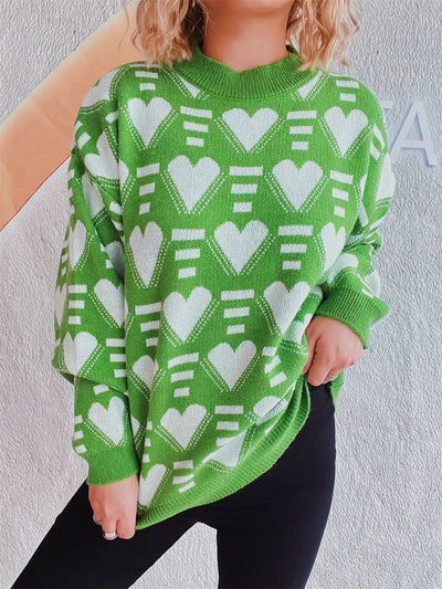 Charming Heart Contrast Oversized Sweater for Cozy Style