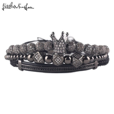 3pcs/set Luxury CZ polygon ball crown Charm copper bead Macrame handmade men Bracelets set bracelets & bangles for Men Jewelry - Ruth Envision
